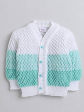 Little Angels Little Angels Sweater Set Baby Wool Full Sleeves V-Neck Textured White & Green 3-Piece Set Sweater Sets Mint Gradient Baby Knitwear Set